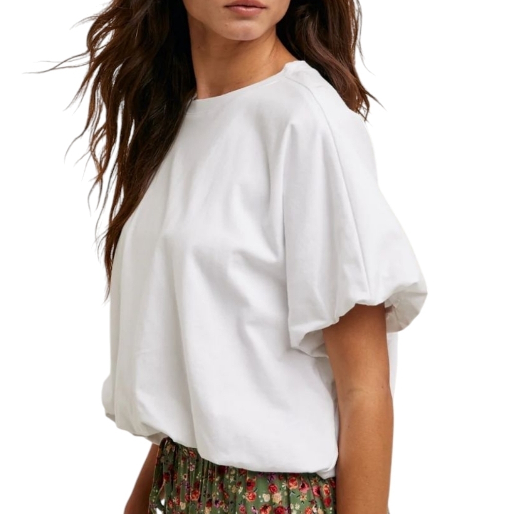 City Chic Women's Ivory Balloon Shortsleeve Round Neck Top Blouse Sz Large NWT